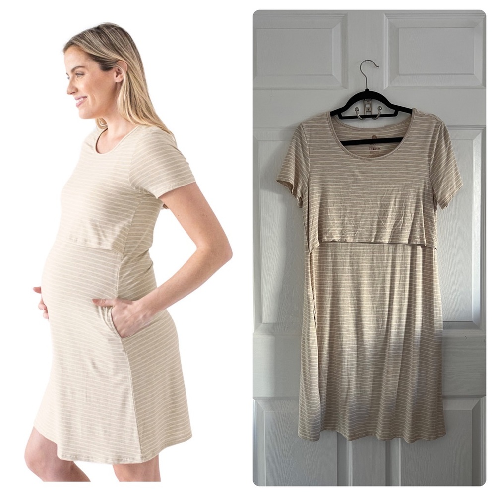 KINDRED BRAVELY Maternity & Nursing Dress | Oatmeal Stripe